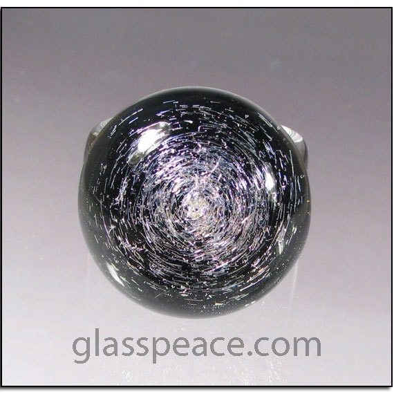 SALE - Purple and Black Dichroic Glass Galaxy Ring - Boro Lampwork Glass Ring Size 6 1/4 - Hand Blown Glass Jewelry (4050)