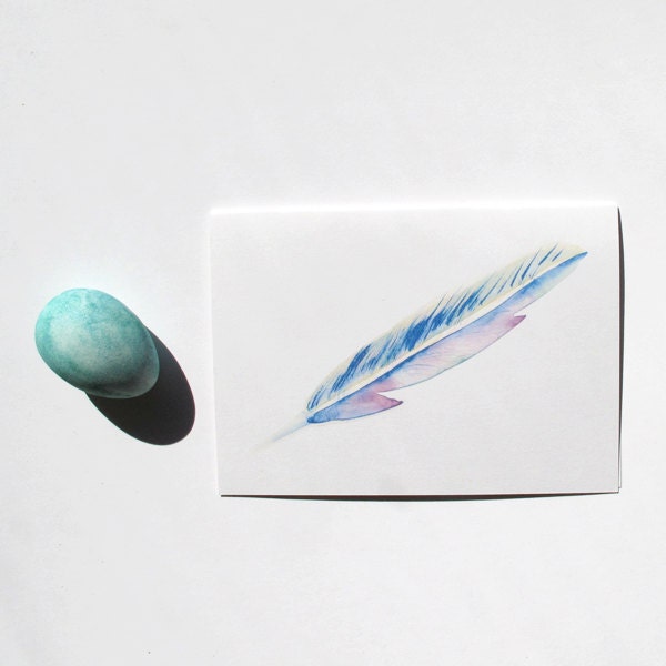 One Feather- Watercolour, Pen and Ink Illustrated, blank A5, 100% recycled Card with Envelope.
