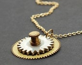 Steampunk Necklace- Silver & Brass Clock Gear Industrial Jewelry