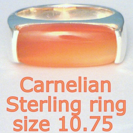 Orange Carnelian Gemstone Unisex Gents Ladies Handmade Silver Ring size 10.75