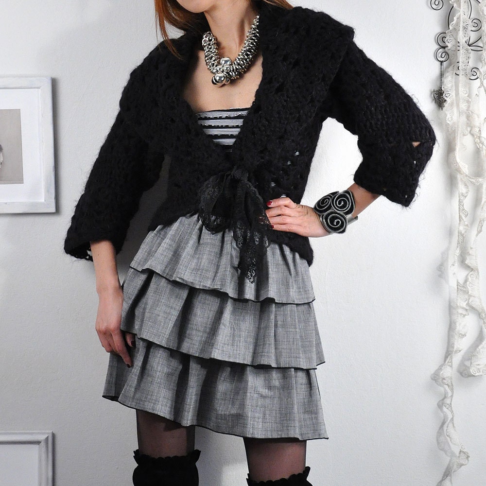 Holiday Sale - Grey Ruffle Cotton Party Dress -size Small