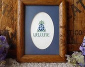 Vintage Embroidery Welcome Framed Picture Wall Decor Homespun Cross Stitch B&B Guest Room Cottage Chic - Treasury Item