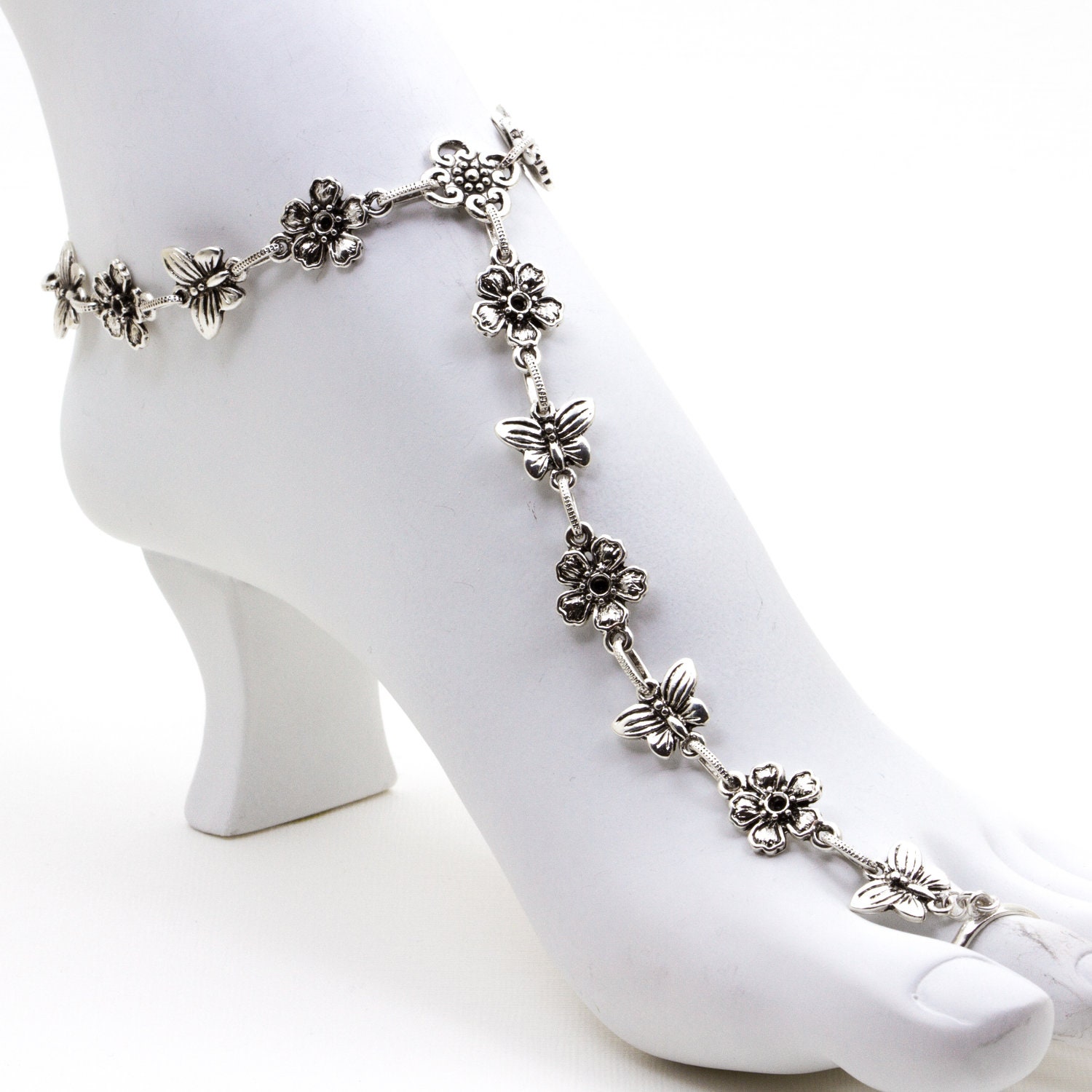 Barefoot Sandal Foot Jewelry by AmberTortoise- Butterflies and Flowers