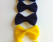 Set of 6 felt bows in plum, navy blue, and yellow.  Perfect for twins or pigtails.