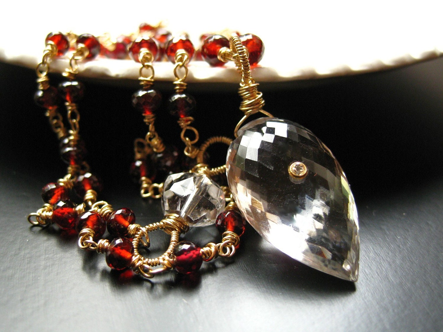 Crystal Quartz and Garnet necklace-Cloak and Dagger