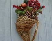 Cornucopia Rustic Handmade Wedding or Holiday Decor Ready To Ship Basket Smilax