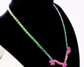 Vintage Kramer Refurbished Rhinestones Choker Necklace Pink Green Ombre