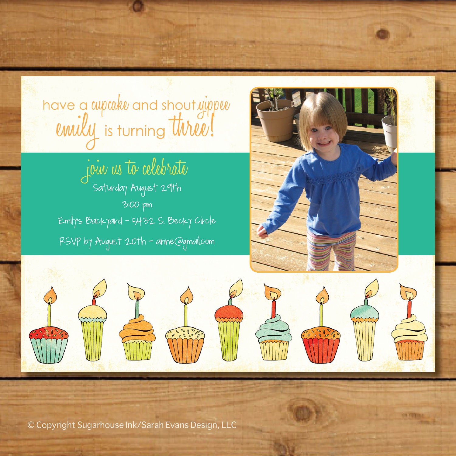 Cupcake Birthday Invitation with Photo - Cute Cupcakes