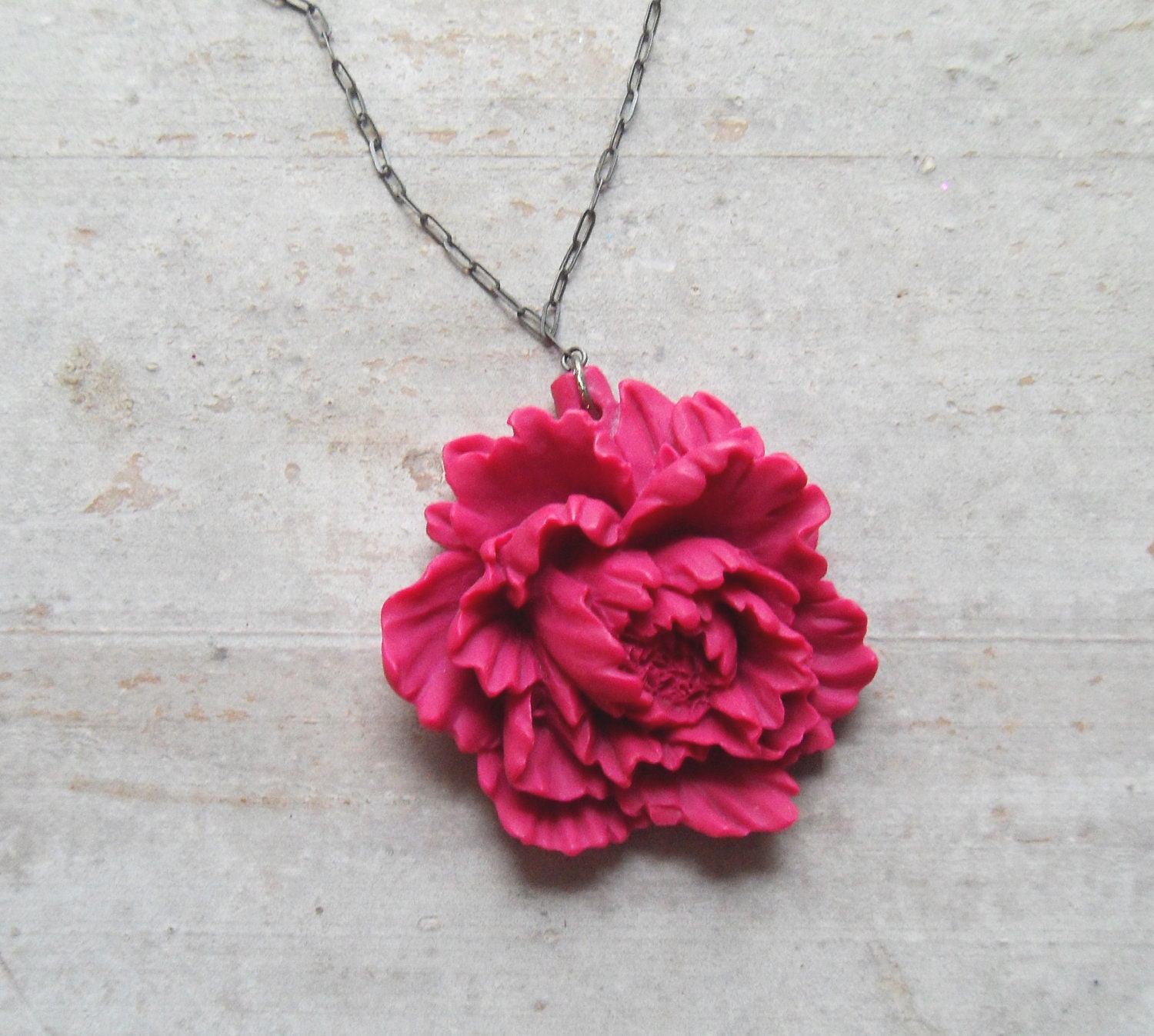Peony Flower Necklace in Raspberry Pink