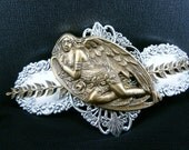 Large Angel Barrette in Antiqued Brass and Silver Two Tone