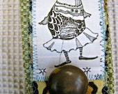 Fabric needle case handmade pin cushion book tateam green Dancing fish in a skirt drawing