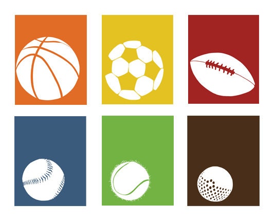 Sports Room Decor, sports nursery set of 3, 13 x 19 Art Prints - available in different sizes and colors