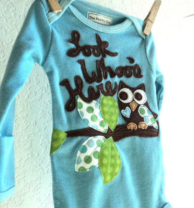 Reserved Listing - New baby outfit, BOYS Owl , Look Whoo's Here shirt, baby shower gift, fall infant clothes