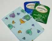 Up cycled tea wallets orange purple blue green hearts cotton fabric Tea wallet eco friendly, under 10 dollars