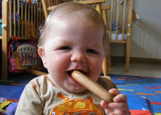 Eco Baby Rattle, Cherry Wood, eco friendly kid, natural wooden heirloom teether, eco friendly infant teething toy, baby gift under 20