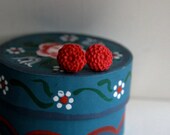 Lovely RED Dahlia - stud cabochon earrings, bright, carmine red, polymer clay, resin flower, chrysanthemum
