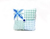 Chenille Pillow - Beach Lilly - Green Blue White Vintage Chenille Handmade Charm Pillow - KellinaDesigns