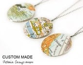Personalized Silver Map Necklace, Custom, Oval, Large Vintage Locket, Map Jewelry, Holiday Gift, Gift Under 50 - Made to Order