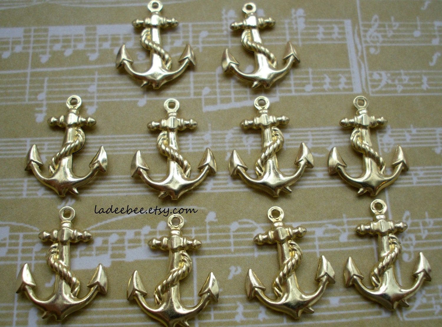 Charms - 20 Raw Brass Anchor Charms