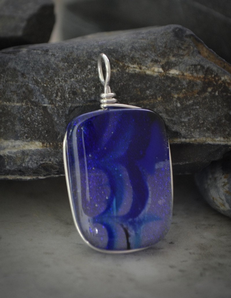 Dichroic Fused Glass Pendant - blue fused glass jewelry (by Meagan Chaney Gumpert)