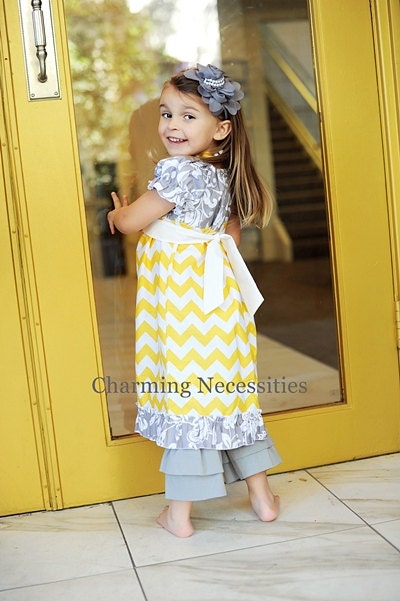 Chevron Girls Peasant Dress with Ruffles in You Are My Sunshine Summer