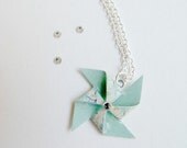 pale blue floral pinwheel necklace with Swarovski crystal
