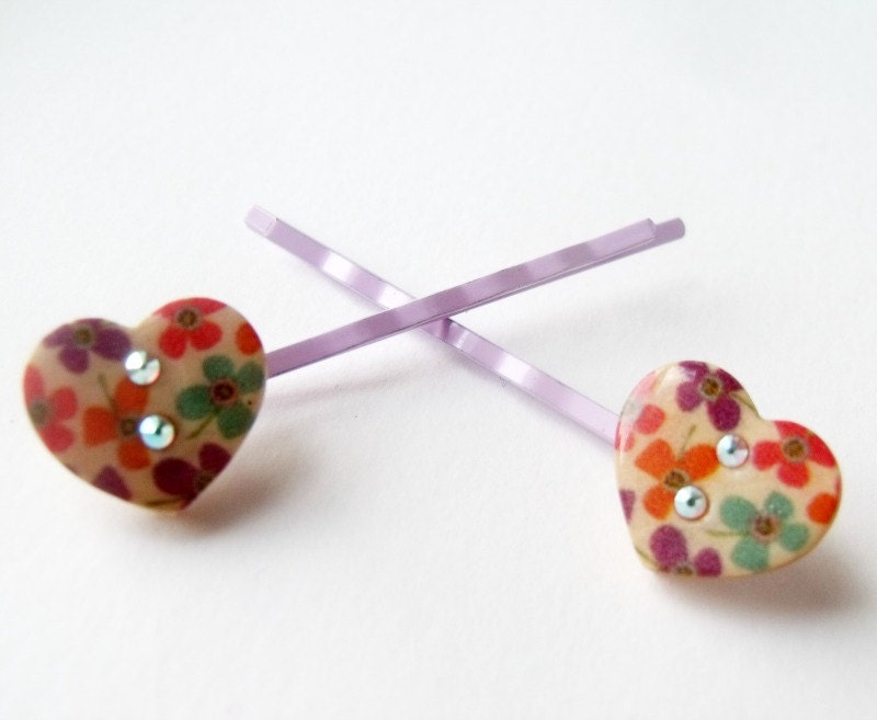 bright floral button hair clips