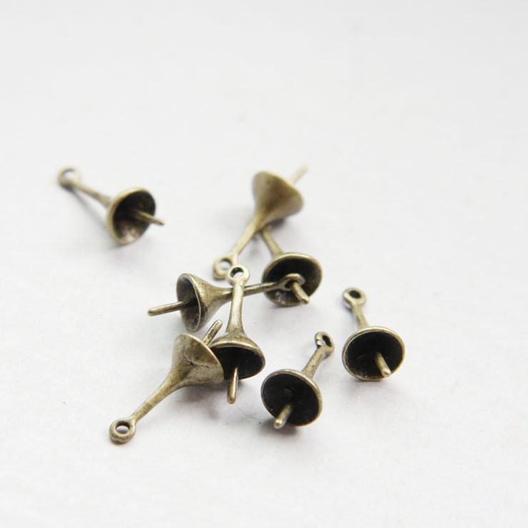 10pcs Antique Brass Tone Base Metal Cap with Peg 17x6mm (7518Z-O-209B)