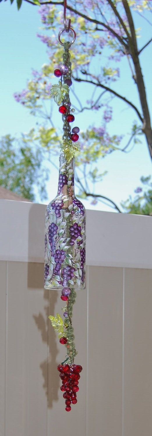 Wine Bottle Wind Chime hand painted with Tuscany design