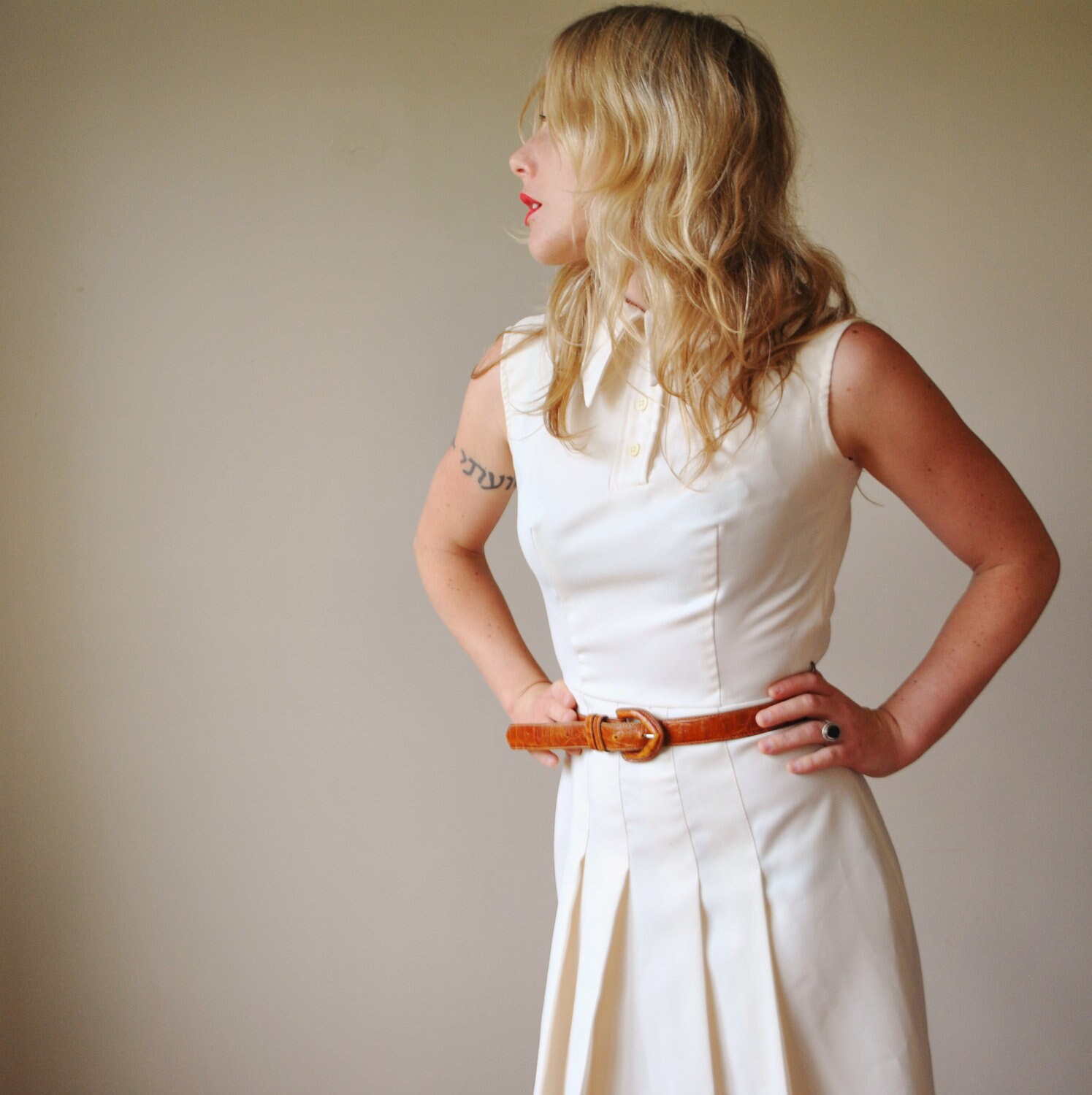 1960s Vanilla Pleat Dress