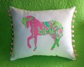 Made to Order pillow, one new custom Horse Pillow made with Lilly Pulitzer Monkey Trouble fabric