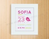 Custom Birth Announcement Print - BIRD Wall art