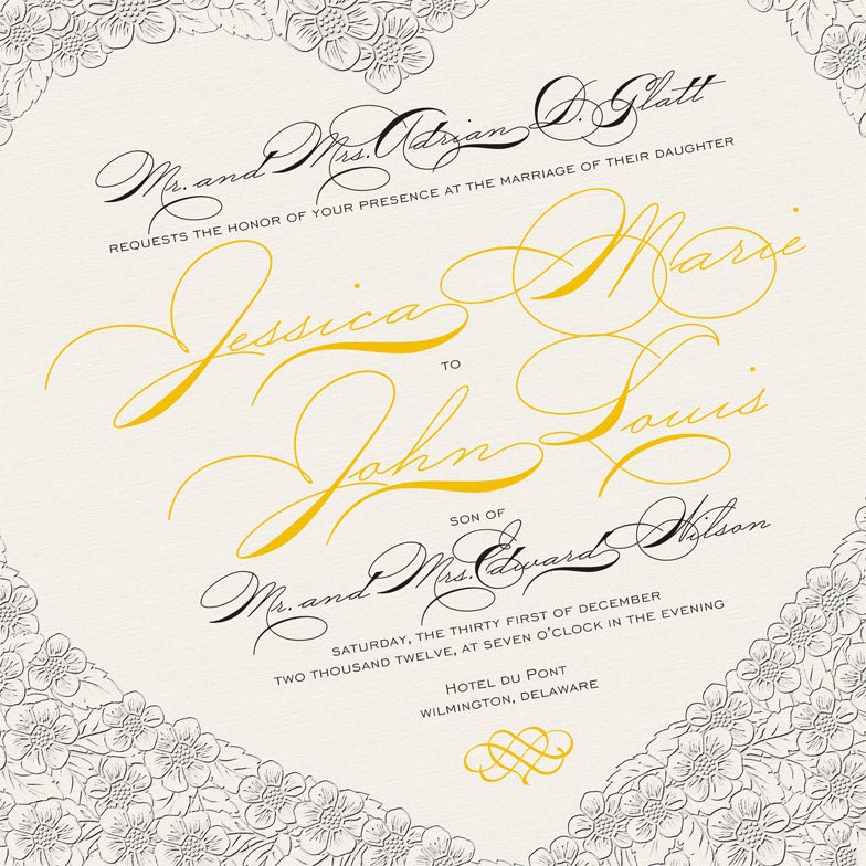 Letterpress Wedding Invitation - Flowers