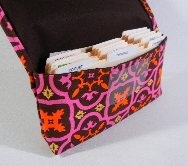 Coupon Organizer Holder Damask Fabric Chocolate and Pink Damask