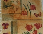 Hand Dyed Fabric with Rust and the Sun  Over  Garden Print Cotton - three  free shipping within USA