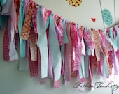 SALE 20%OFF Wedding Decor, Wedding Banner, Pastel Pink, Orange and Aqua Fabric Banner, Fringe Garland,  Photo Prop or Decore