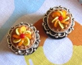 5/8" Pie Plugs - LIMITED - Orange Banana Twist set in Sterling Silver