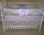 Lavender and Grey Baby Bedding, 4 piece set