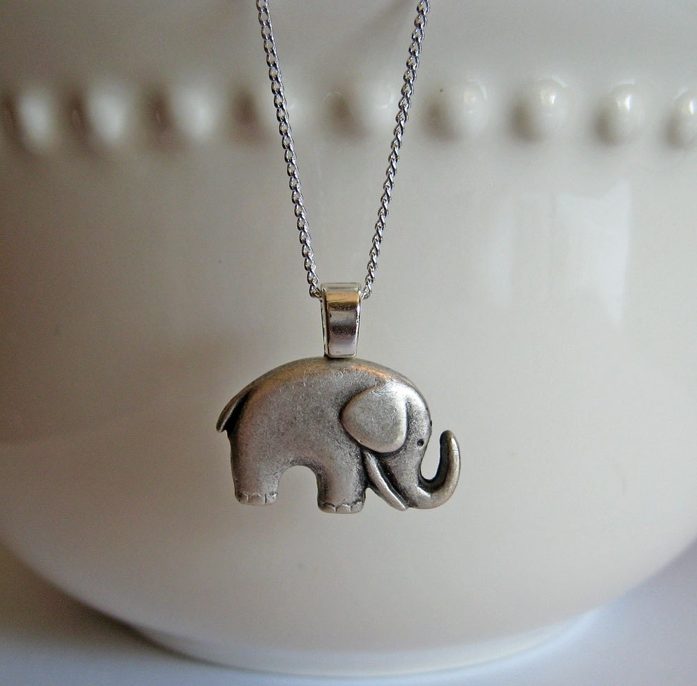 Antiqued Silver Elephant Necklace - Lucky