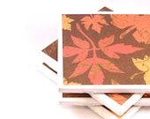 Coasters - Brown, Gold, Burnt Sienna Leaves - Set of 4 Ceramic Tile Coasters