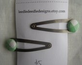 green gingham button hairclips