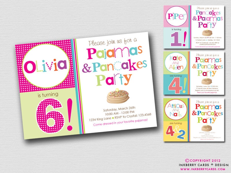 Pancakes and Pajamas Birthday Party Invitation (Digital File - Printed Cards Also Available) Il_570xn