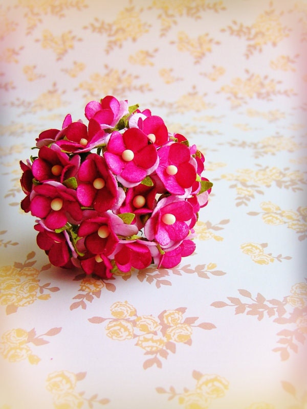 Raspberry pink Petite Primrose Vintage style roses bunch Millinery Flower Bouquet