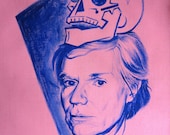 Andy Warhol - Skull - handmade hand painted tote bag (pink and blue)