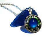 Round Circuit Board Necklace with Blue Stone
