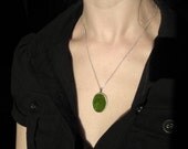 Lush Green Grass Silver Oval Necklace