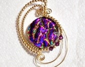14k Gold Filled  Wire Wrapped Purple Dichroic Glass Pendant