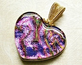 Purple Dichroic Art Glass Wire Wrapped Heart Pendant