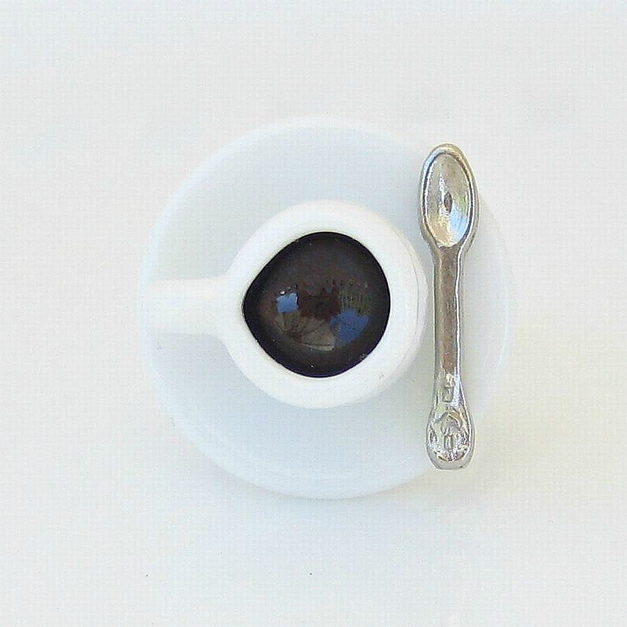 Coffee Cup Ring, Coffee Cup and Saucer, Black Coffee, Food Jewelry