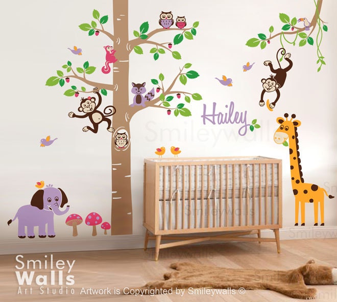 Jungle Animals Safari tree decal Children Wall Decal Personalized HUGE Set Nursery Kids Playroom Sticker Wall decor Baby decal